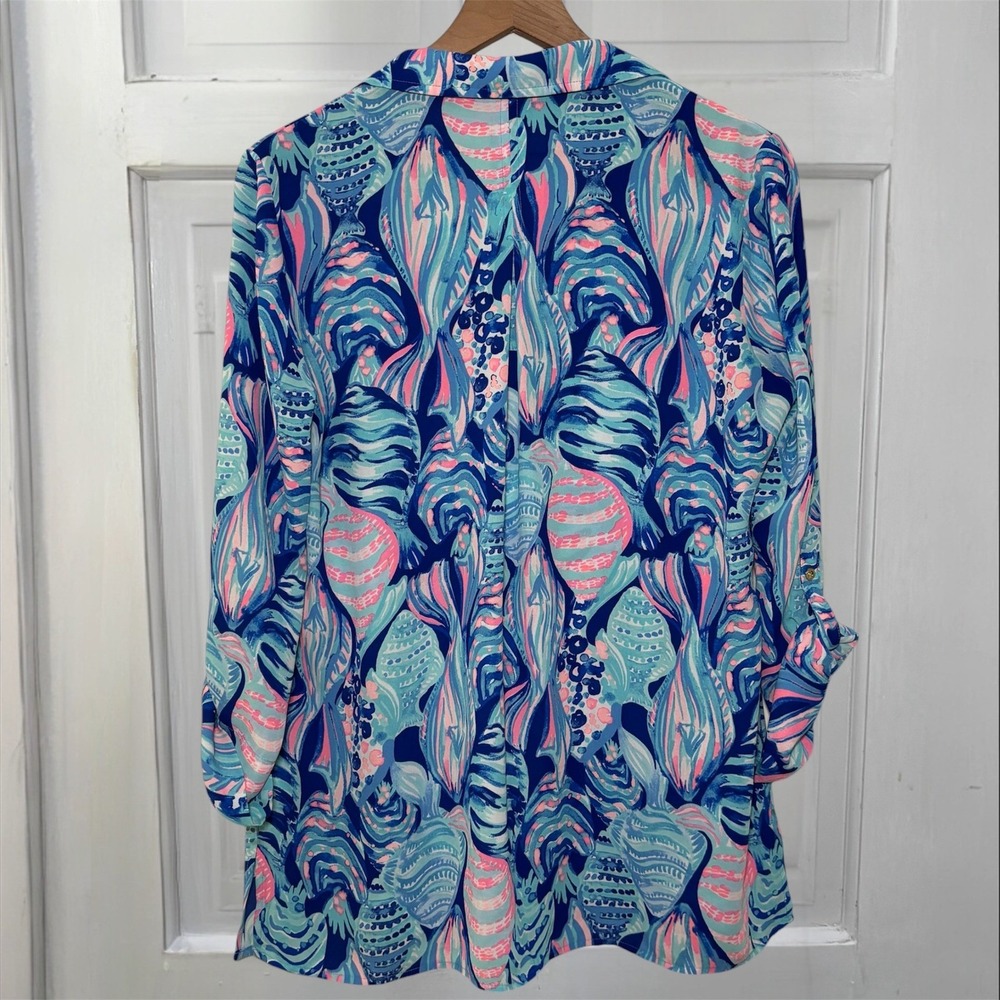 Lilly Pulitzer Everglades Woman's M Tunic Top Twilight Blue Scale Up Long Sleeve - Picture 5 of 8